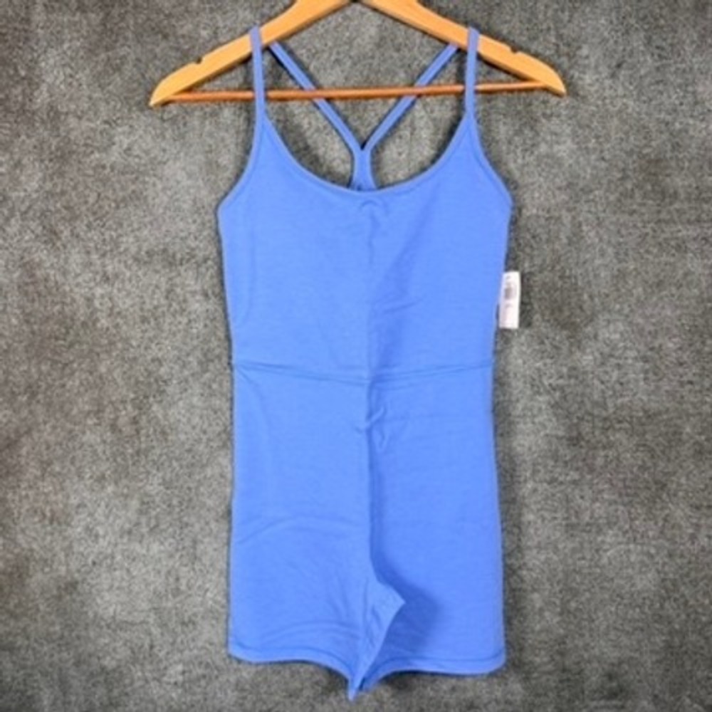 NWT Old Navy Petite S PowerChill Racerback Romper Bodysuit Go-Dry Blue Yoga Gym